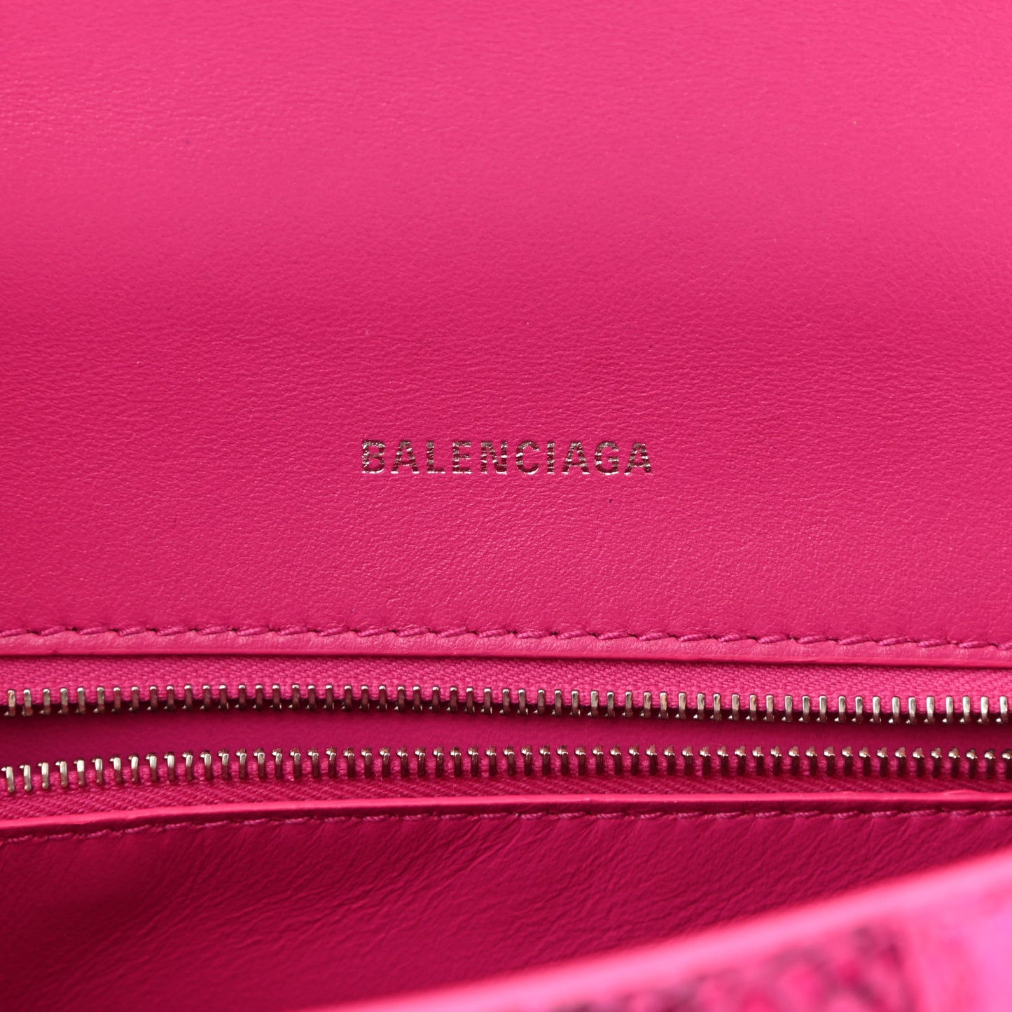 Shiny Calfskin Python Effect Small Hourglass Top Handle Bag Fuchsia Black