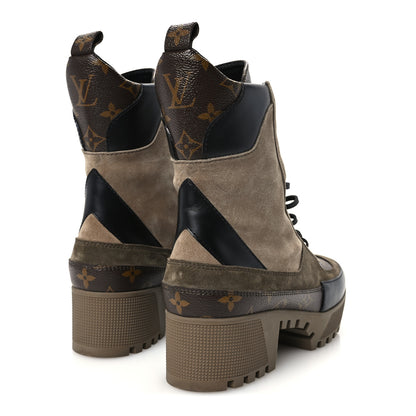 Louis Vuitton Suede Calfskin Monogram Laureate Platform Desert Boots 40 Taupe 5 of 10