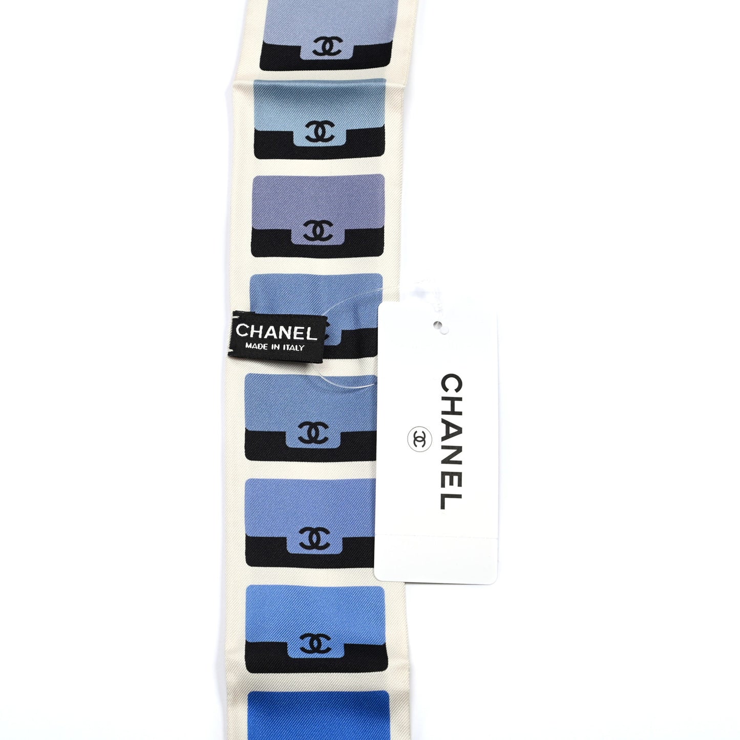 Silk CC Slim Bandeau Scarf Blue Black Ivory