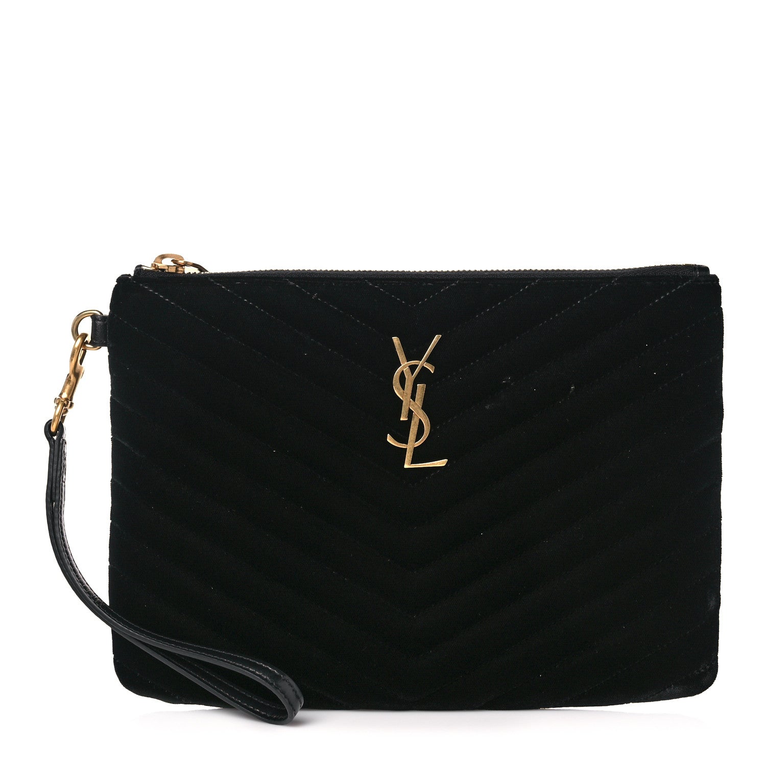 Saint Laurent Velvet Matelasse Chevron Monogram A5 Wristlet Black 1 of 11