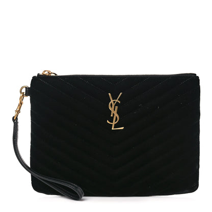Saint Laurent Velvet Matelasse Chevron Monogram A5 Wristlet Black 1 of 11