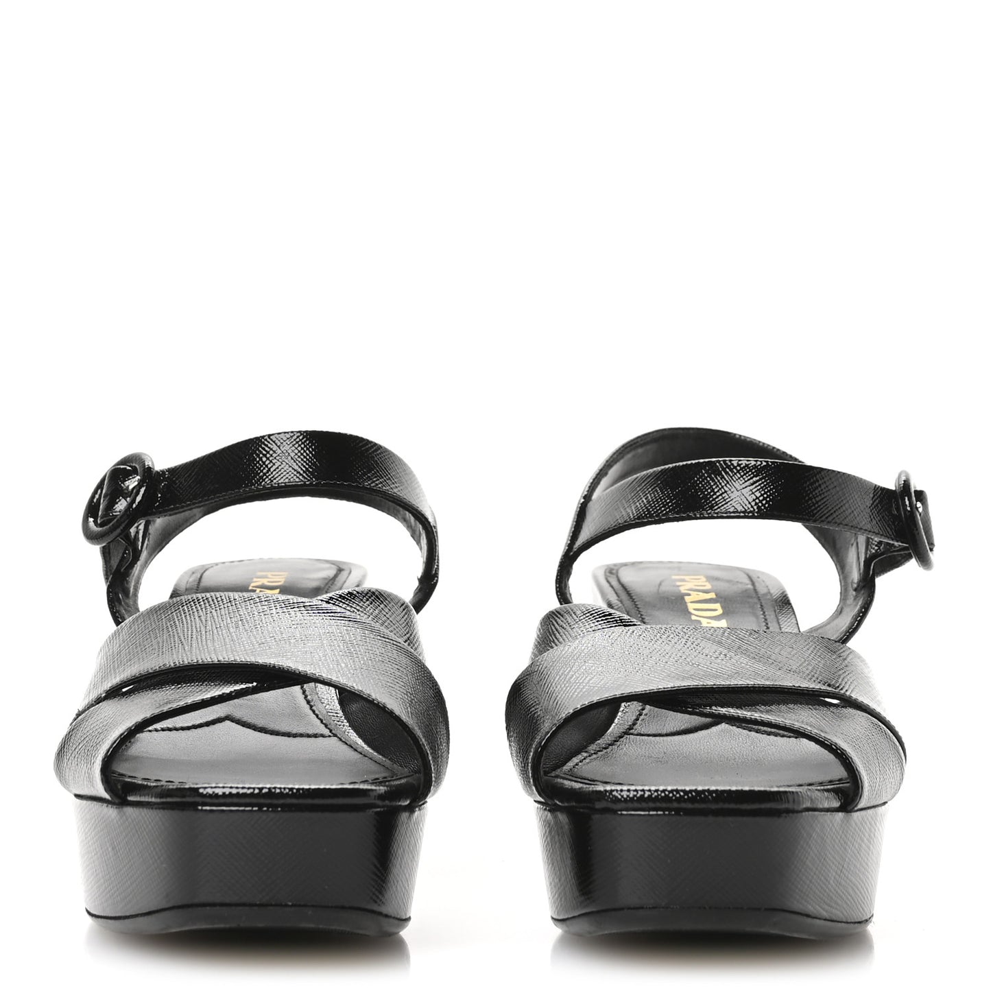 Vernice Saffiano Embossed Crisscross Platform 20/65mm Sandals 37.5 Black