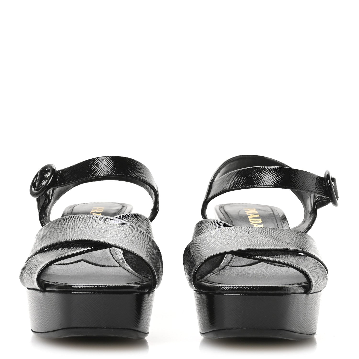 Prada Vernice Saffiano Embossed Crisscross Platform 20/65mm Sandals 37.5 Black 3 of 7