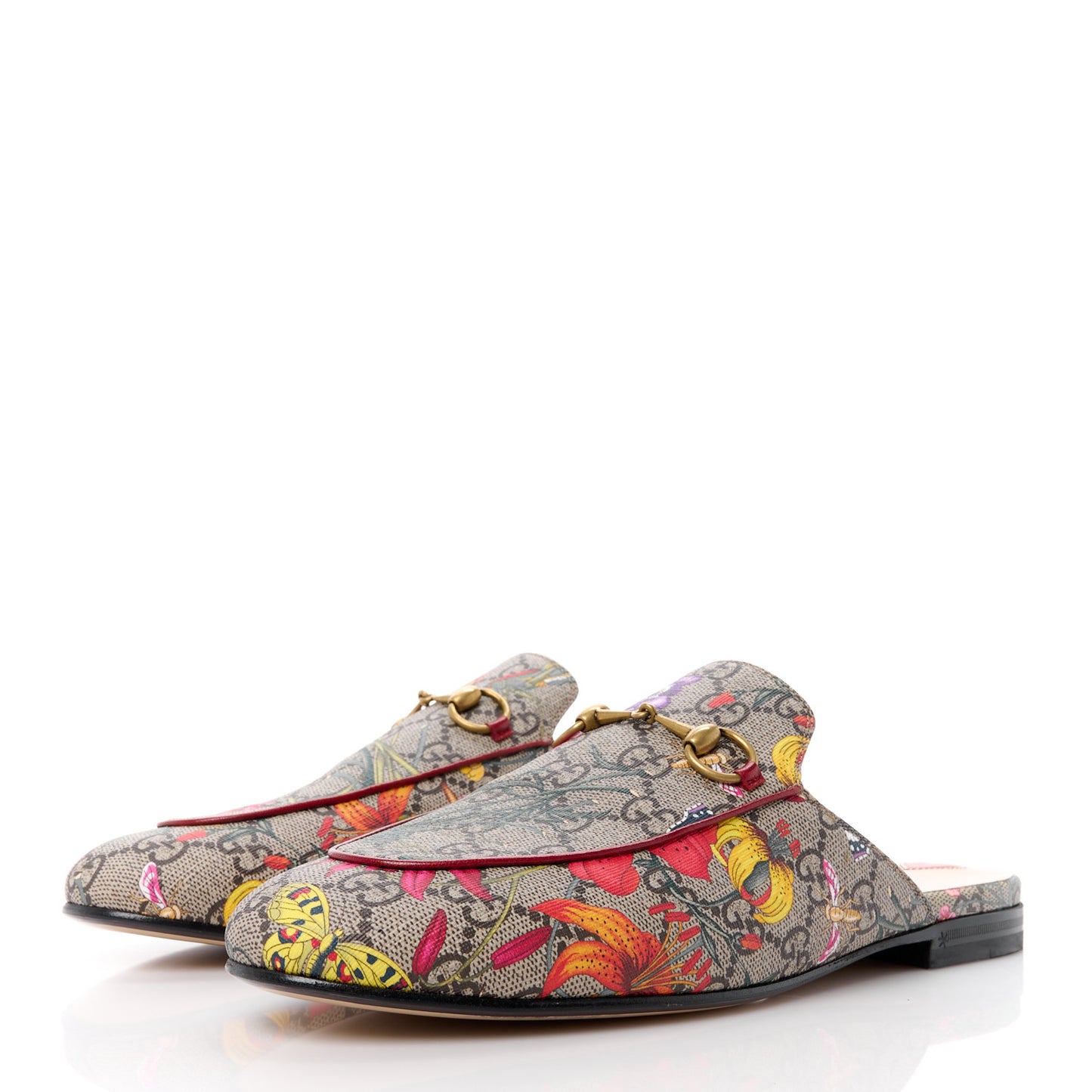 GG Supreme Monogram Flora Womens Princetown Slippers 39.5 Beige Ebony Multicolor Rosso