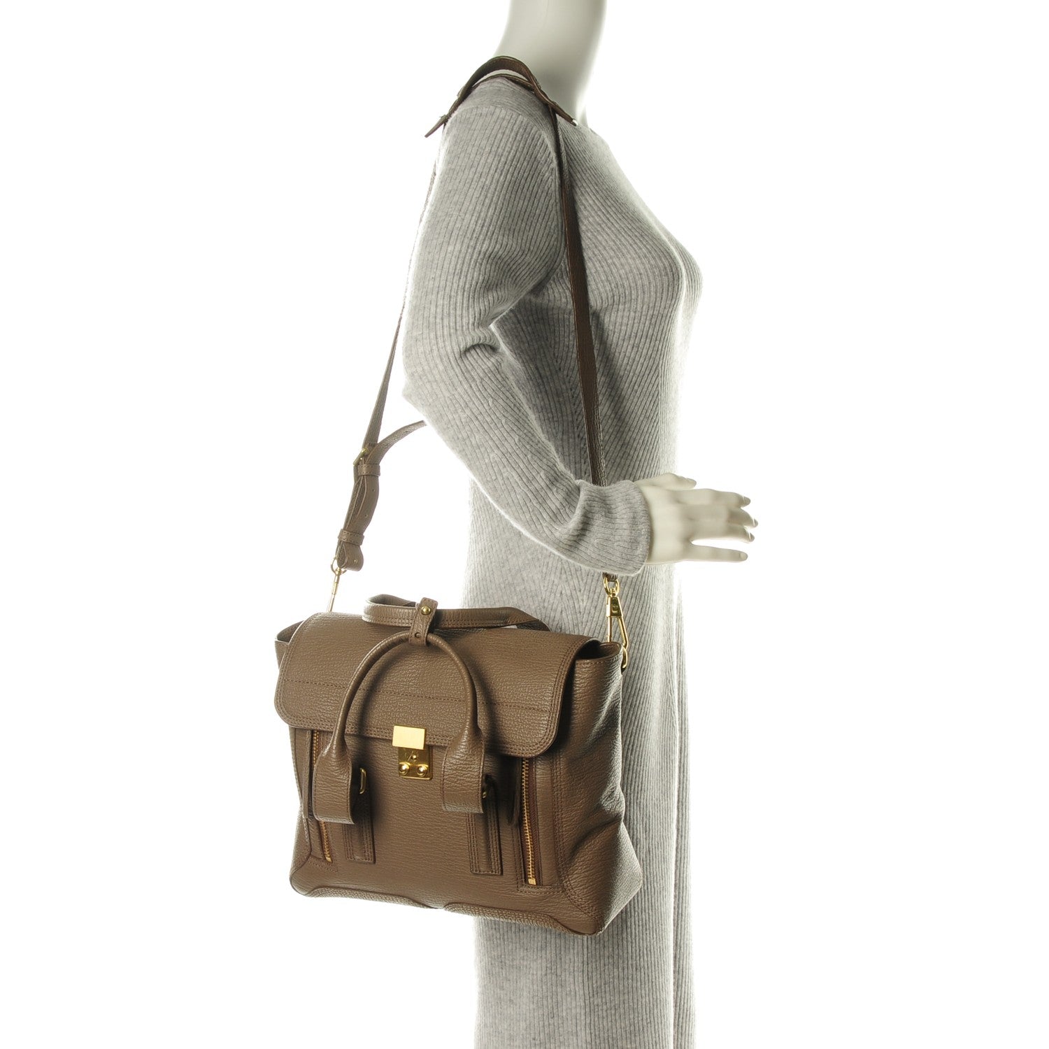 3.1 Phillip Lim 3.1 Textured Calfskin Medium Pashli Satchel Taupe 2 of 8