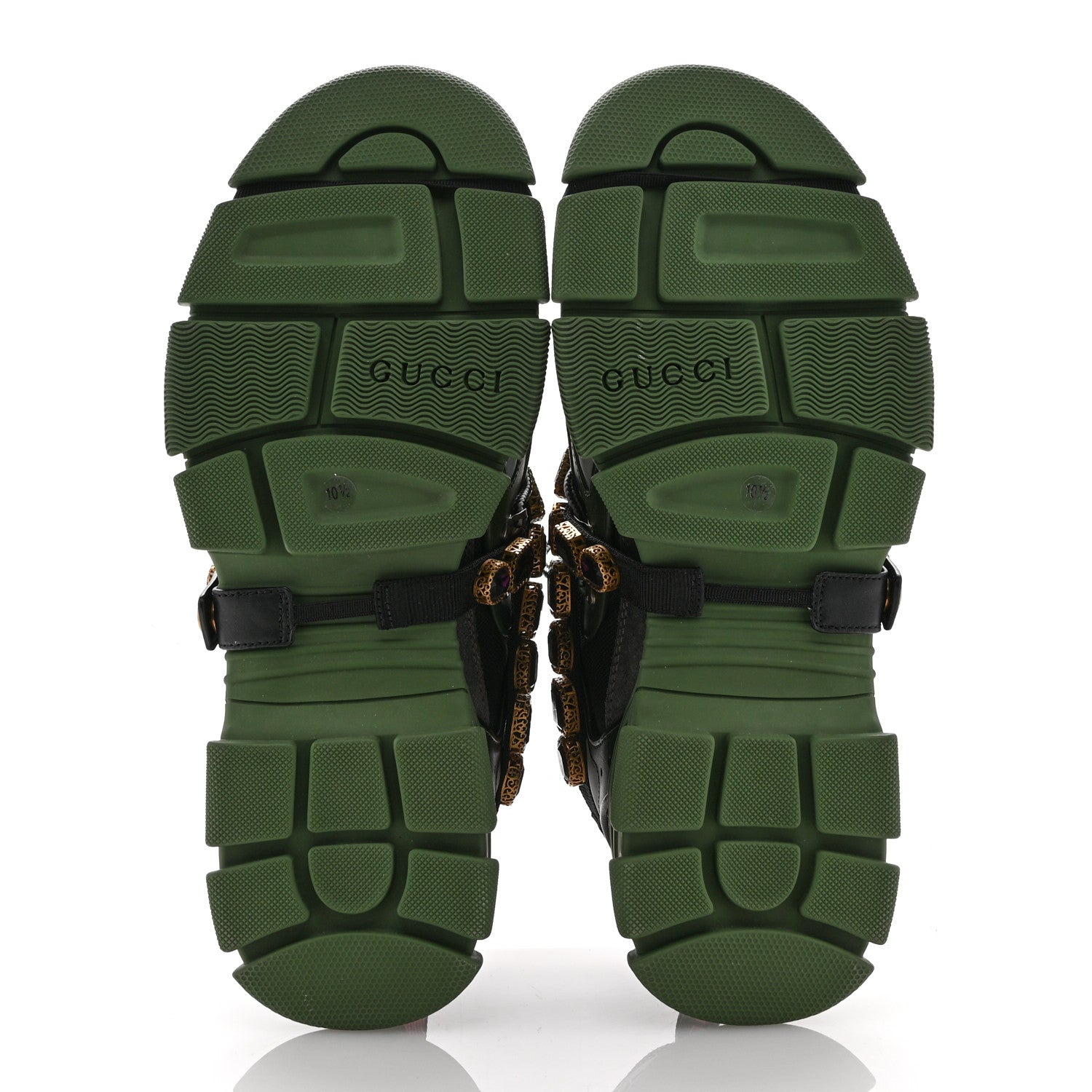 Gucci X SEGA Mesh Suede Calfskin Removable Crystals Mens Flashtrek Sneakers 10.5 Loess Black Olive Green 6 of 7