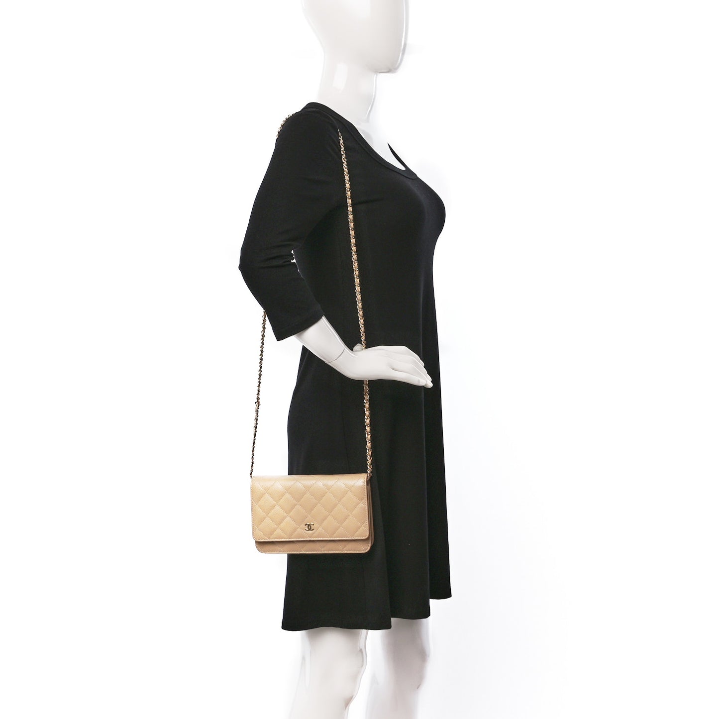 Caviar Quilted Wallet On Chain WOC Beige