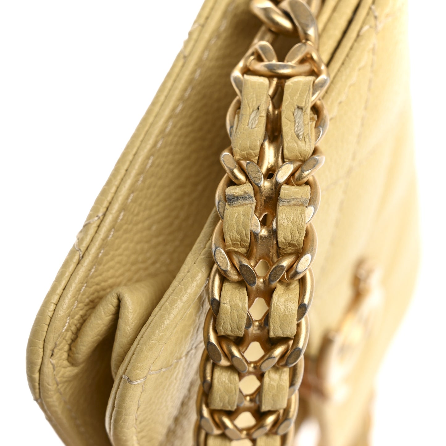 Shiny Caviar Quilted Chain Melody Card Holder On Chain Yellow
