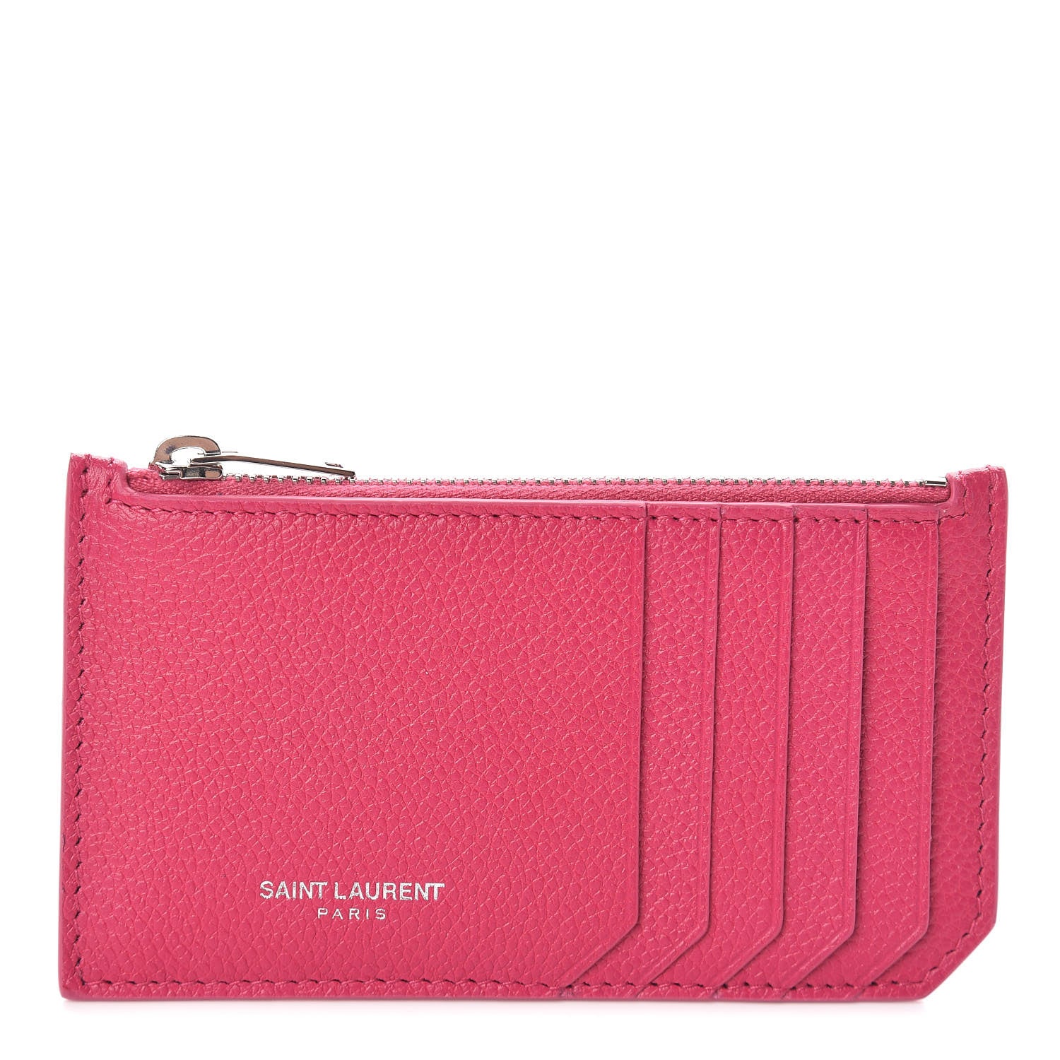 Saint Laurent Grained Calfskin 5 Fragments Zip Pouch Card Holder Bubblegum 1 of 7