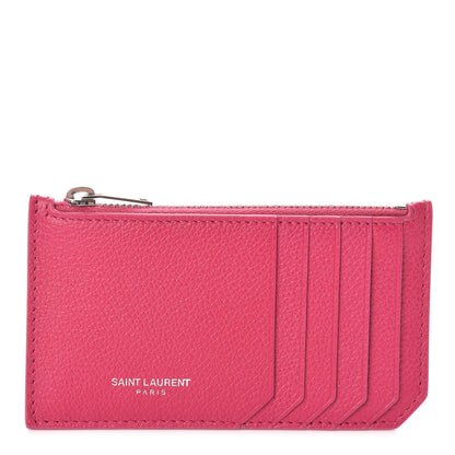 Saint Laurent Grained Calfskin 5 Fragments Zip Pouch Card Holder Bubblegum 1 of 7