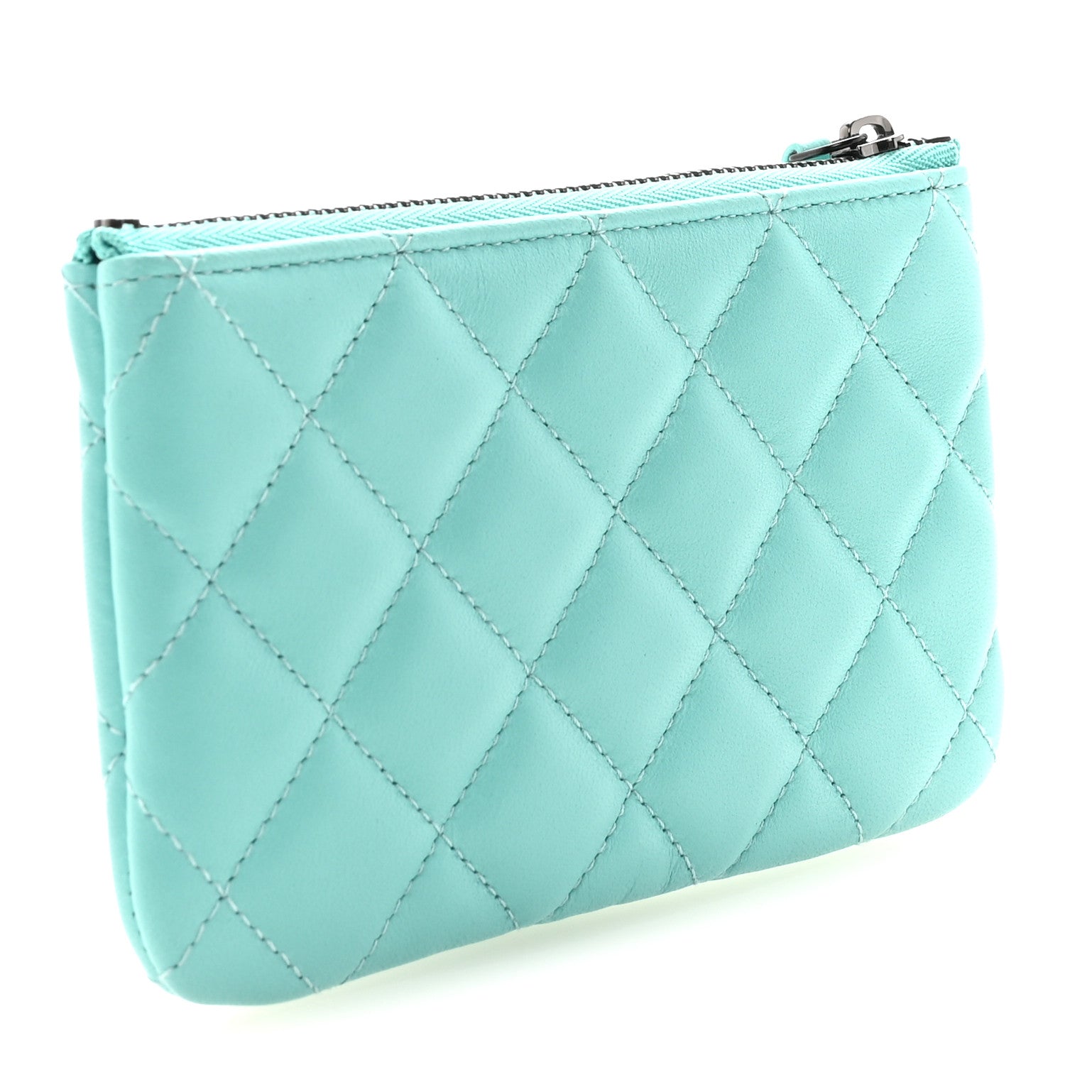 Chanel Lambskin Quilted Small Cosmetic Case Turquoise 3 of 8