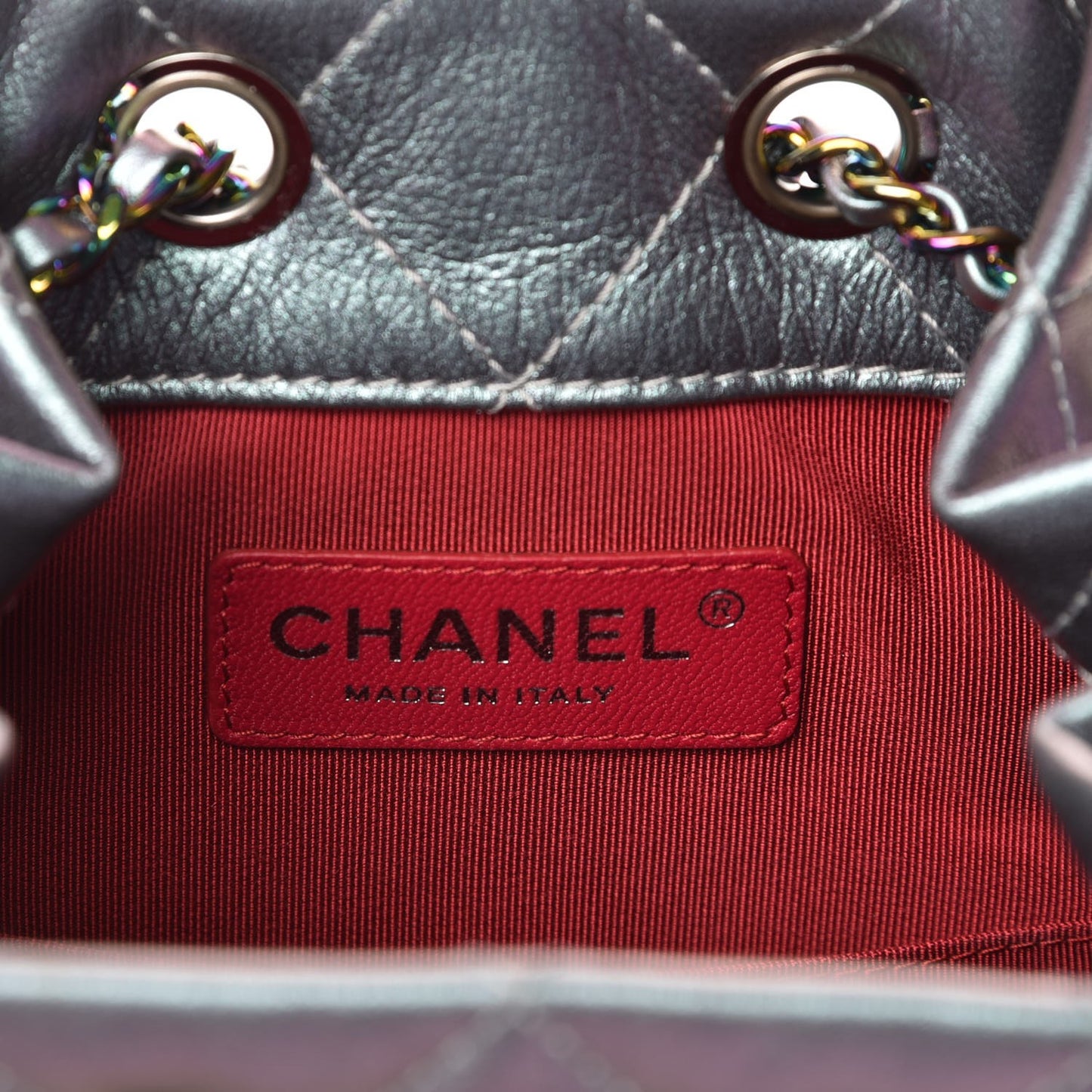 Iridescent Lambskin Calfskin Quilted Gabrielle Backpack Light Purple