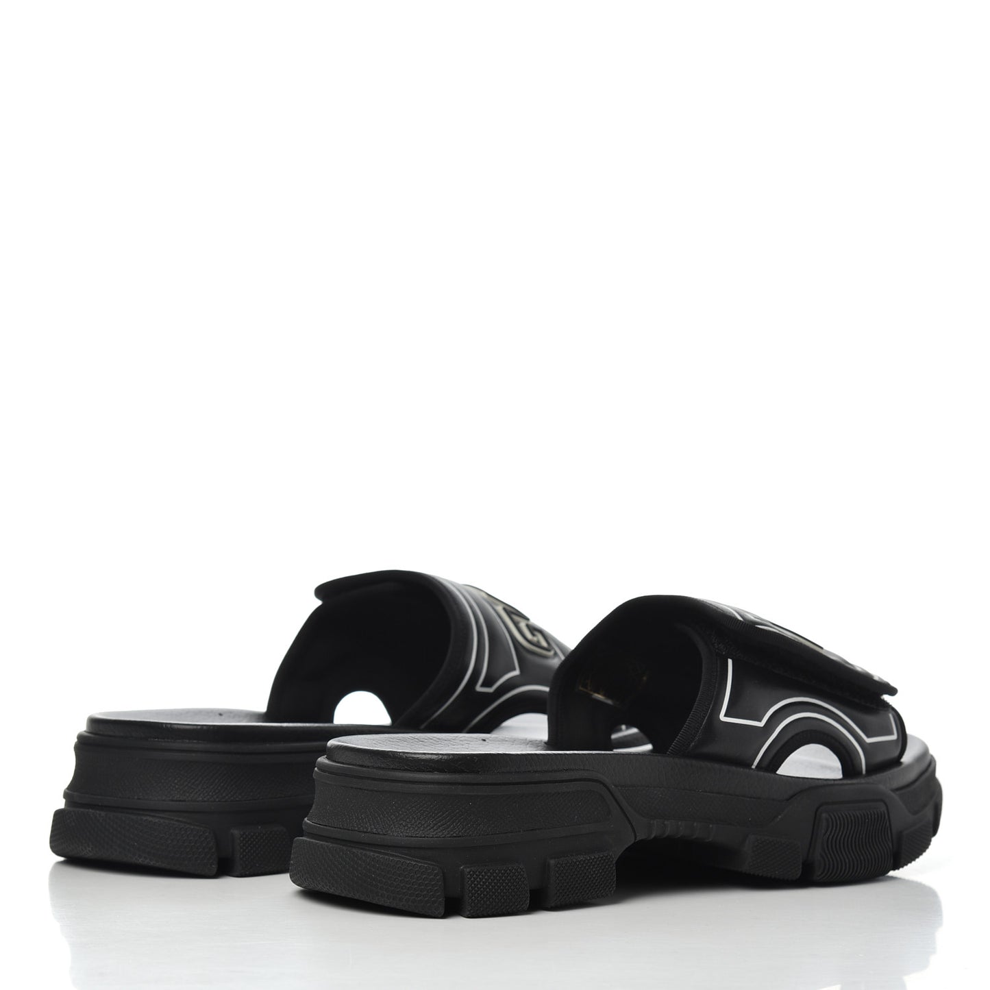 Nappa Grosgrain Logo Mens Velcro Chunky Slide Sandals 6 Black