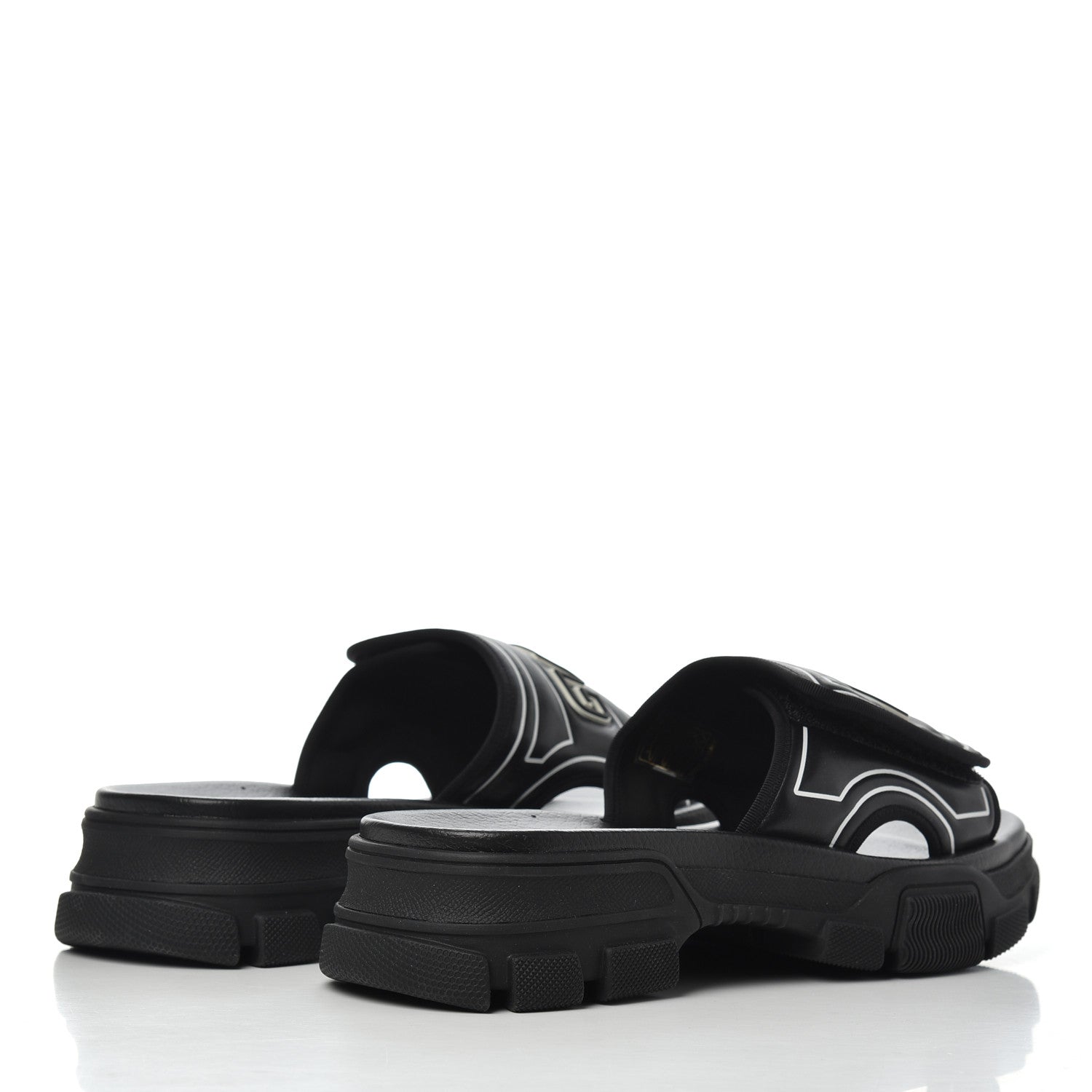 Gucci Nappa Grosgrain Logo Mens Velcro Chunky Slide Sandals 6 Black 4 of 12