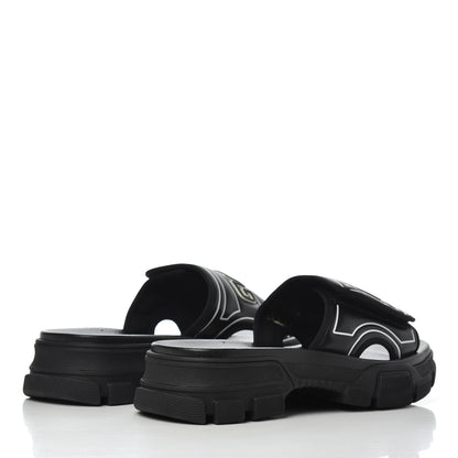 Gucci Nappa Grosgrain Logo Mens Velcro Chunky Slide Sandals 6 Black 4 of 12