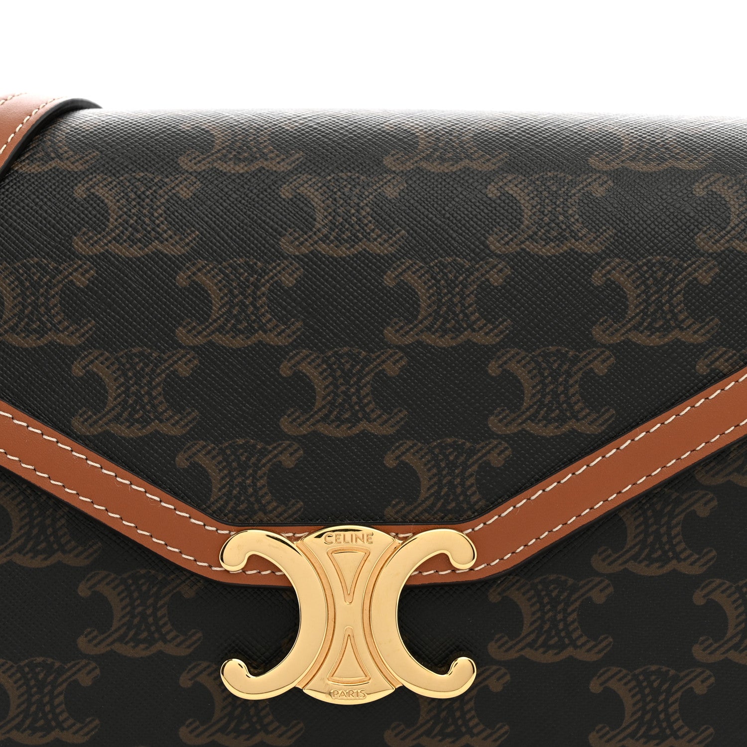 Celine Triomphe Canvas Calfskin Enveloppe Bag Tan 7 of 10