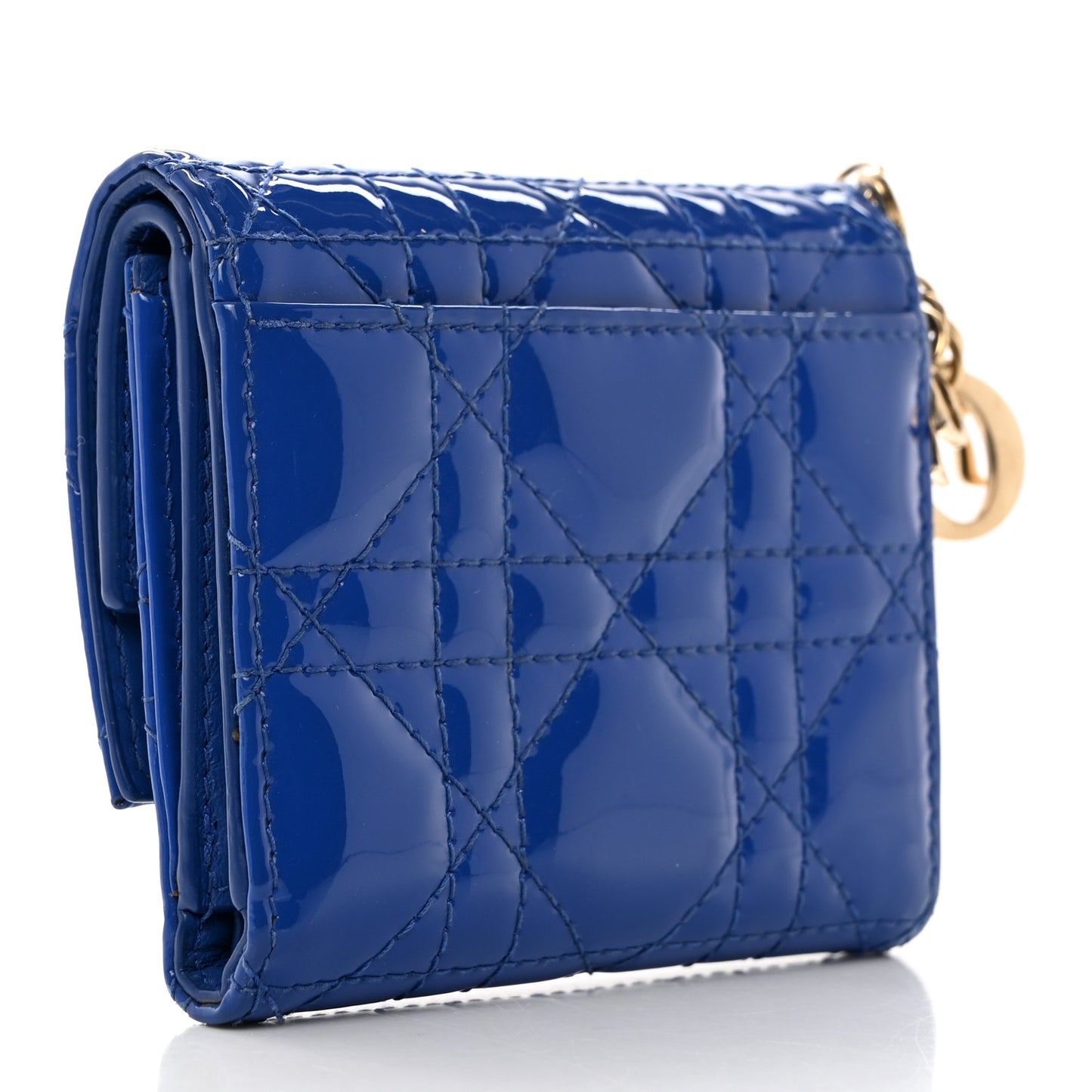 Patent Cannage Lady Dior Lotus Wallet Blue