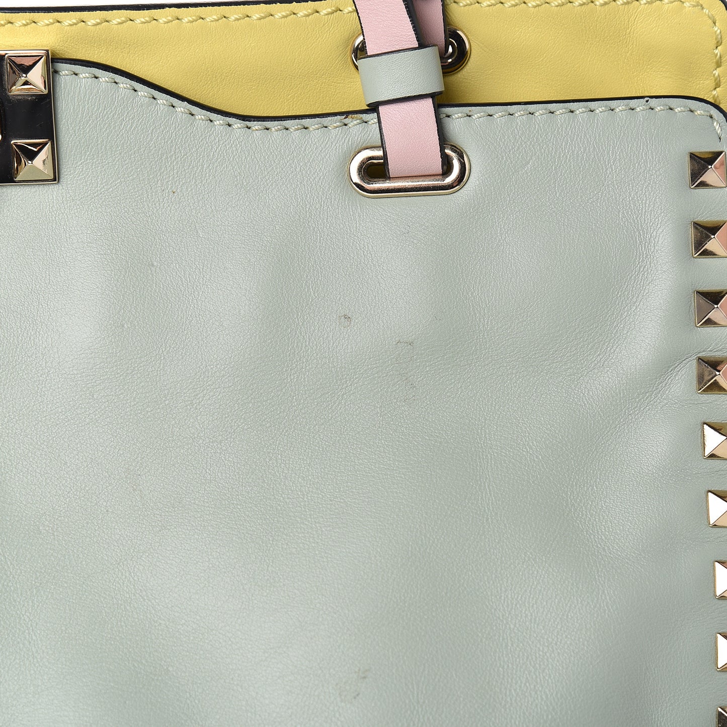 Vitello Watercolor Medium Rockstud Tote Rose Green Yellow Sky