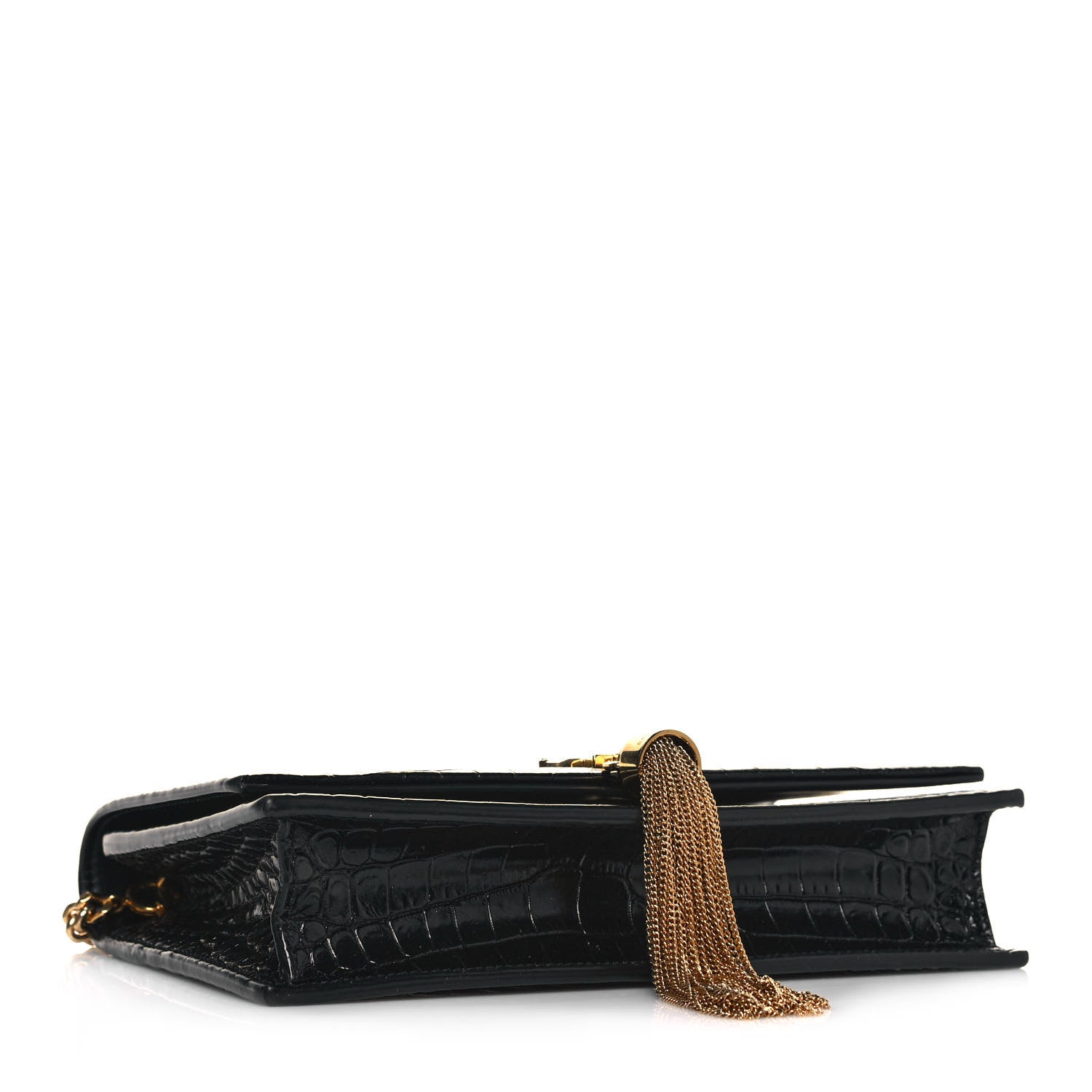 Saint Laurent Calfskin Crocodile Embossed Kate Monogram Tassel Chain Wallet Black 4 of 12