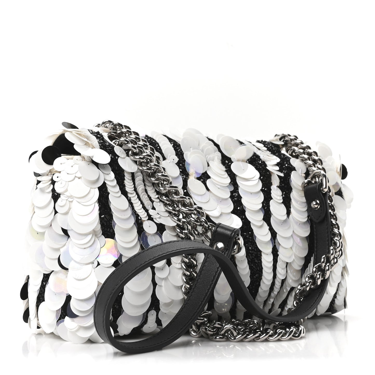 Satin Sequin Beaded Zebra Small GG Marmont Shoulder Bag Black White