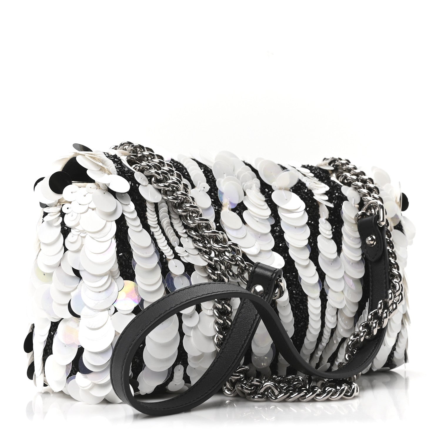 Gucci Satin Sequin Beaded Zebra Small GG Marmont Shoulder Bag Black White 3 of 10
