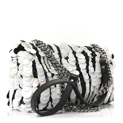 Gucci Satin Sequin Beaded Zebra Small GG Marmont Shoulder Bag Black White 3 of 10