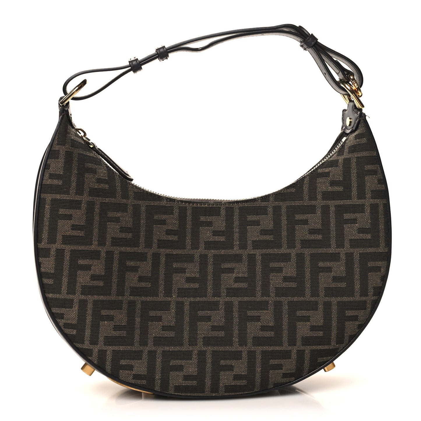 Fabric Jacquard Vitello Grace FF 1974 Small Fendigraphy Hobo Bag Tobacco Moro Ebano