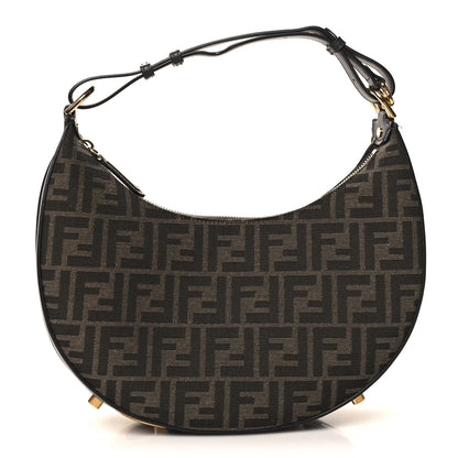 Fendi Fabric Jacquard Vitello Grace FF 1974 Small Fendigraphy Hobo Bag Tobacco Moro Ebano 1 of 12