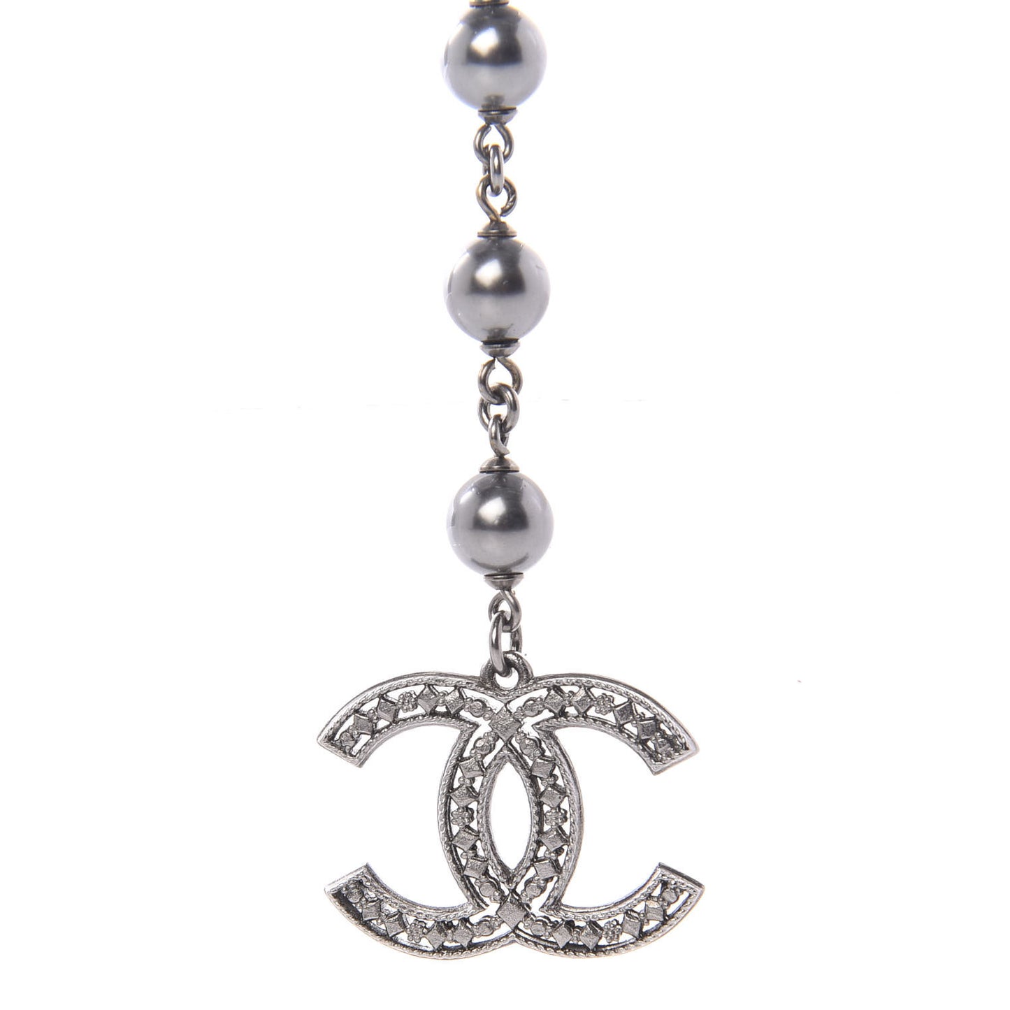 Pearl Resin Bead CC Long Necklace Ruthenium