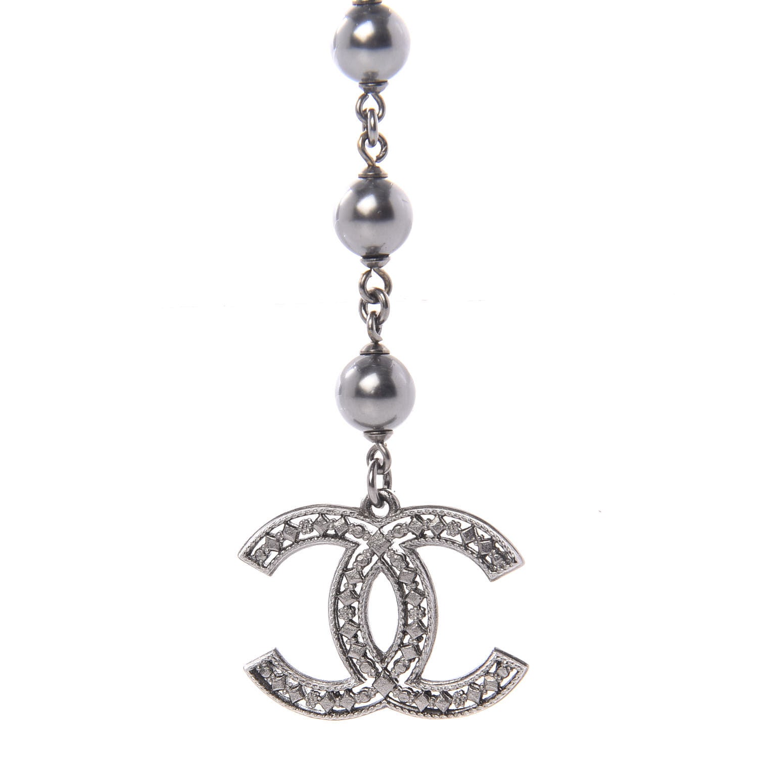 Chanel Pearl Resin Bead CC Long Necklace Ruthenium 3 of 5