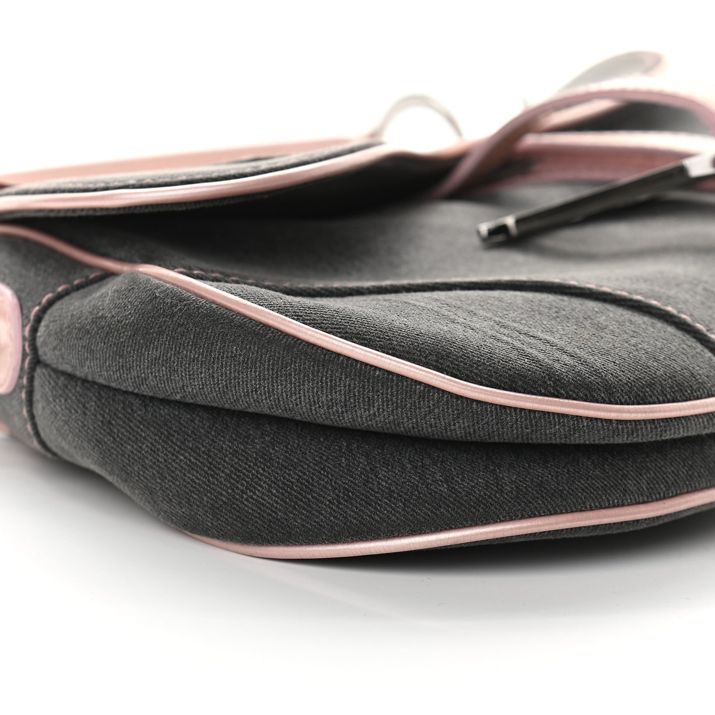 Patent Denim Jeans Saddle Bag Grey Pink