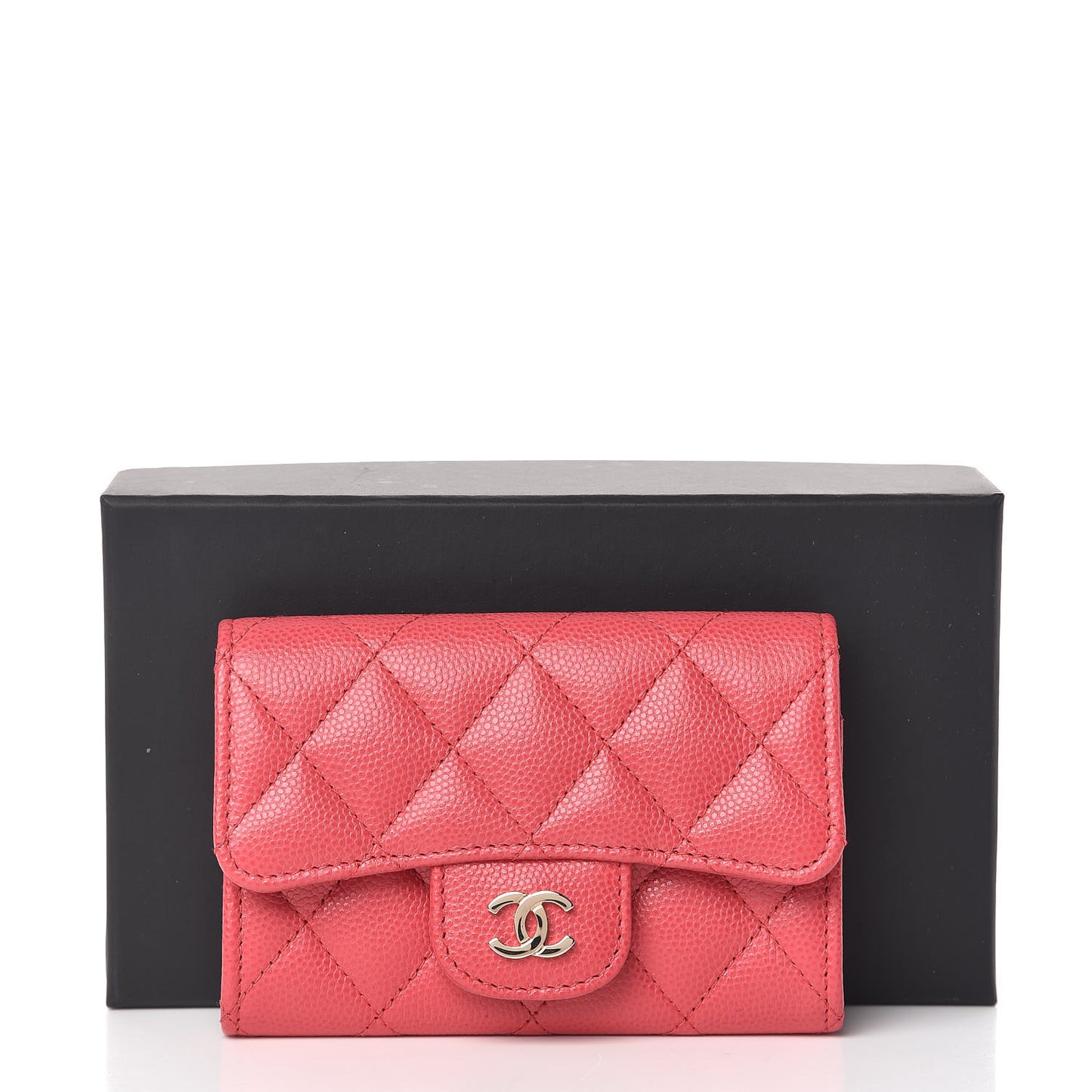 Caviar Quilted Flap Card Holder Wallet Pink
