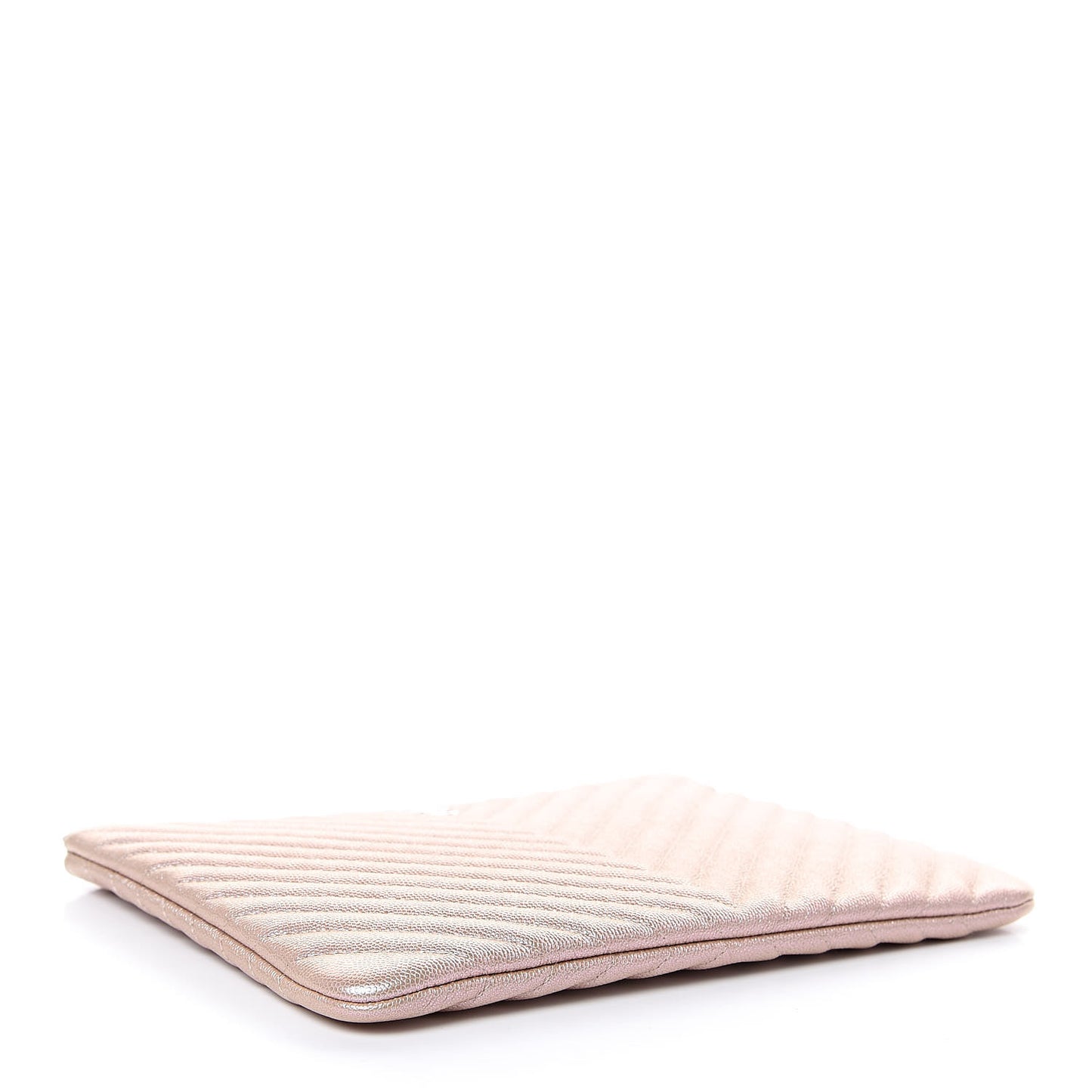Iridescent Caviar Chevron Quilted Medium Cosmetic Case Light Gold