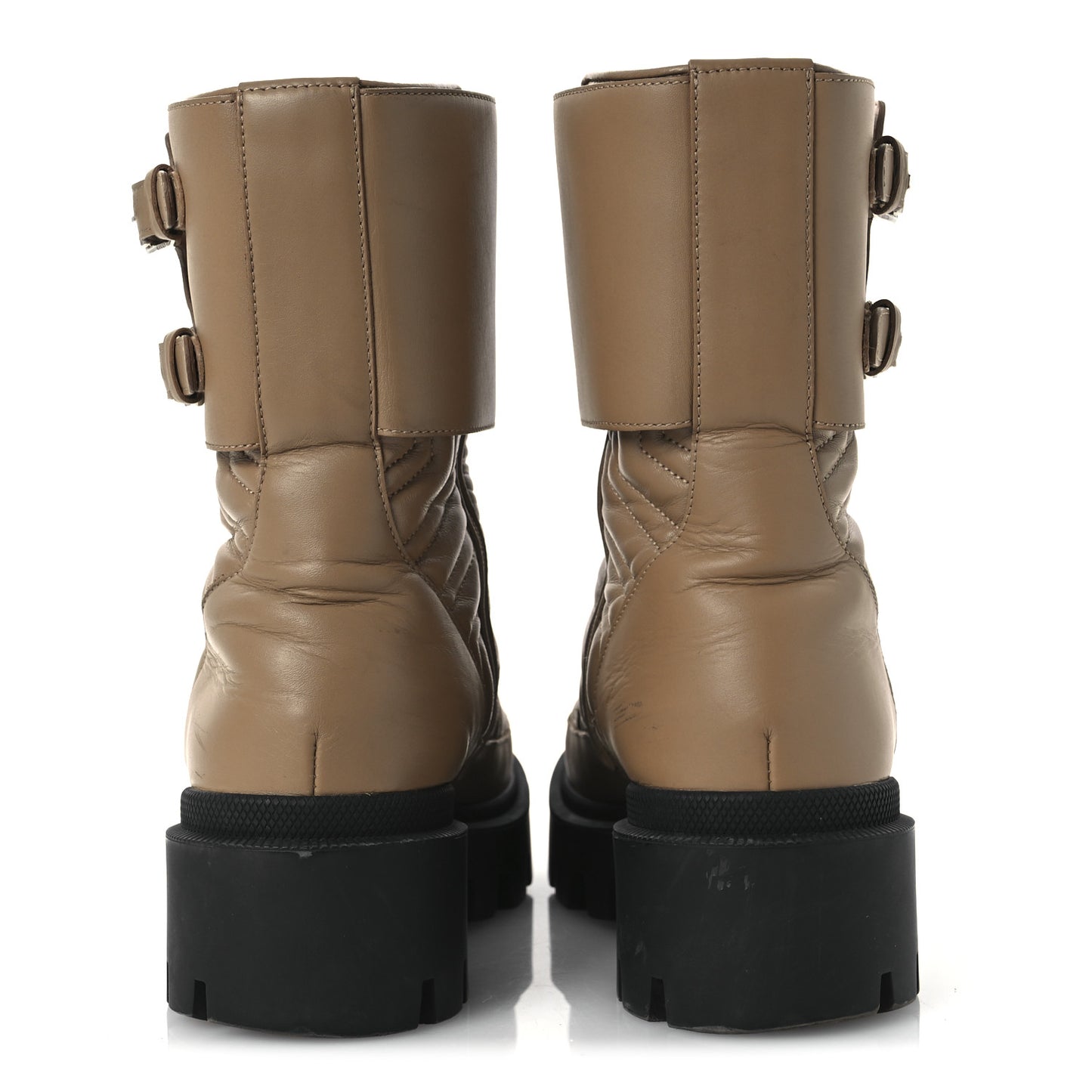Nappa Frances GG Matelasse Platform Combat Boots 38.5 Natural Tan