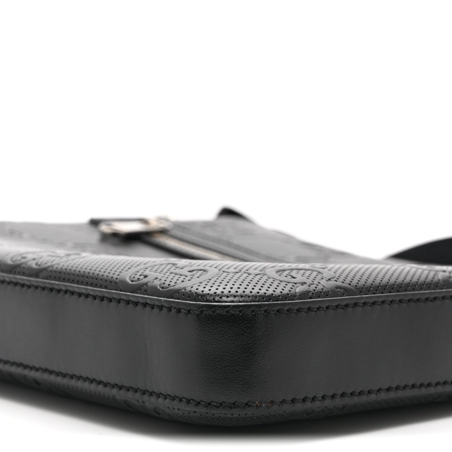 Calfskin GG Tennis Embossed Small Flat Messenger Bag Black