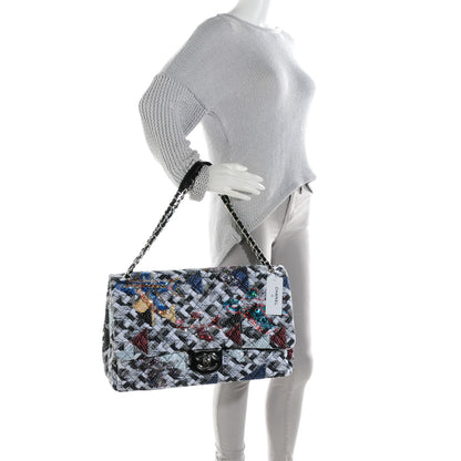 Chanel Tweed Strass Quilted XXL Plane Flap Black White Navy Yellow 2 of 24