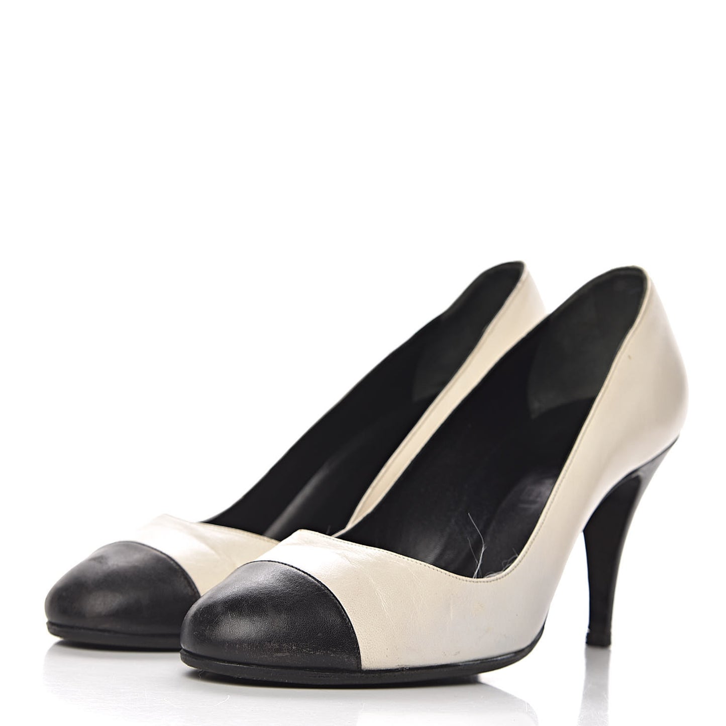 Lambskin Cap Toe Pumps 38 White Black