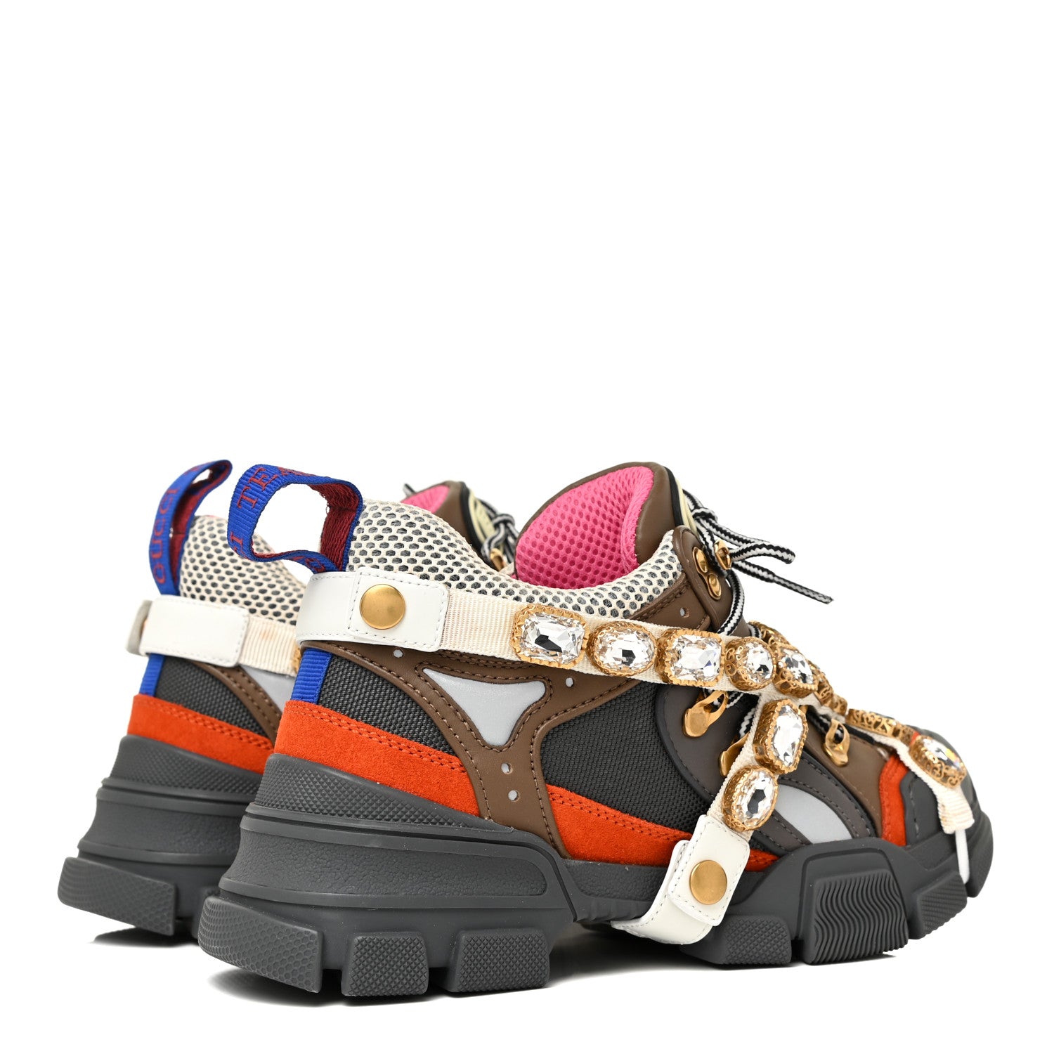 Gucci X SEGA Mesh Canvas Calfskin Removable Crystals Womens Flashtrek Sneakers 37.5 White Box Pink Ardesia Loess 5 of 9