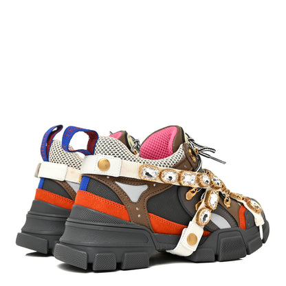 Gucci X SEGA Mesh Canvas Calfskin Removable Crystals Womens Flashtrek Sneakers 37.5 White Box Pink Ardesia Loess 5 of 9
