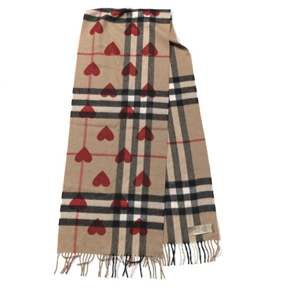 Burberry Cashmere Giant Heart Fringe Scarf Camel 2 of 4