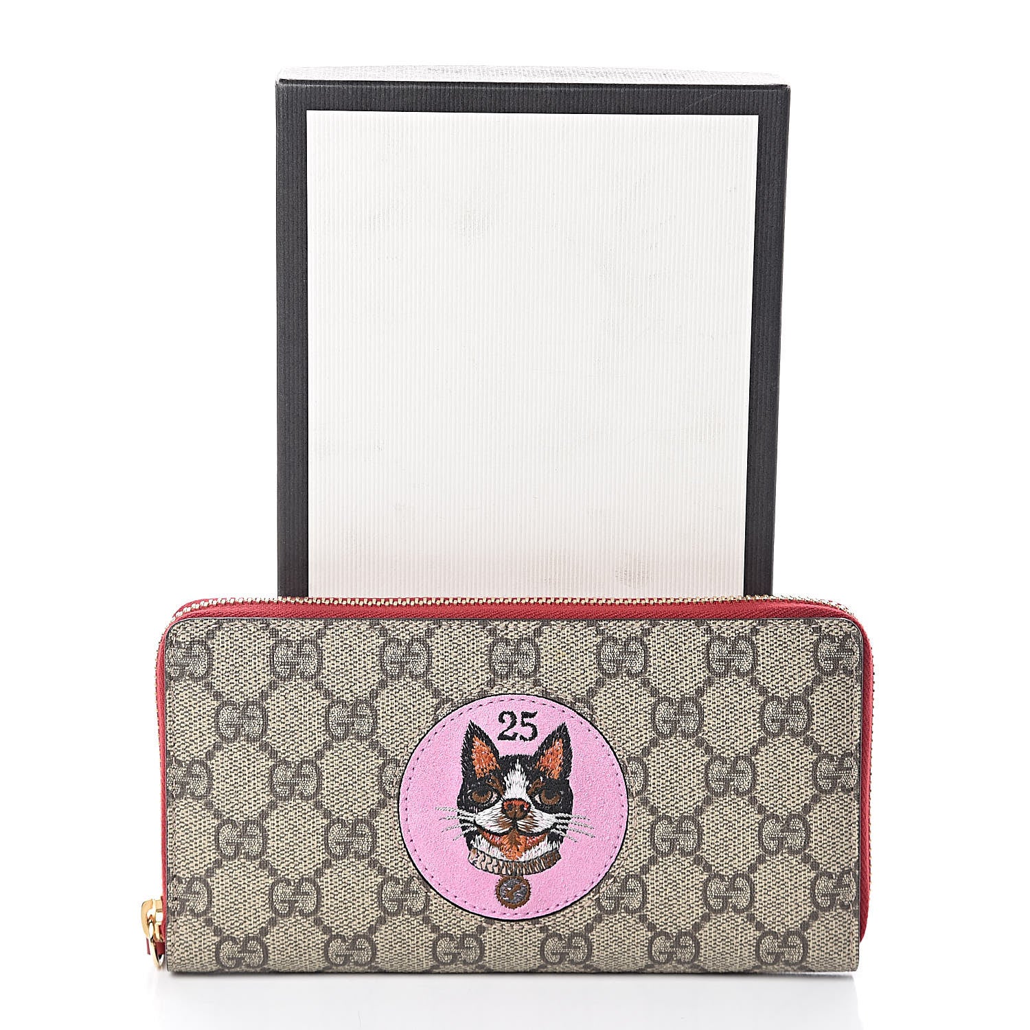 Gucci GG Supreme Monogram Bosco Patch Zip Around Wallet Beige Malva Hibiscus Red 7 of 7