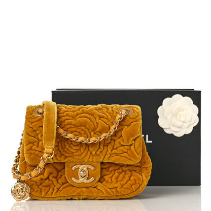 Chanel Velvet Camellia Embossed Mini Square Flap Yellow 10 of 10