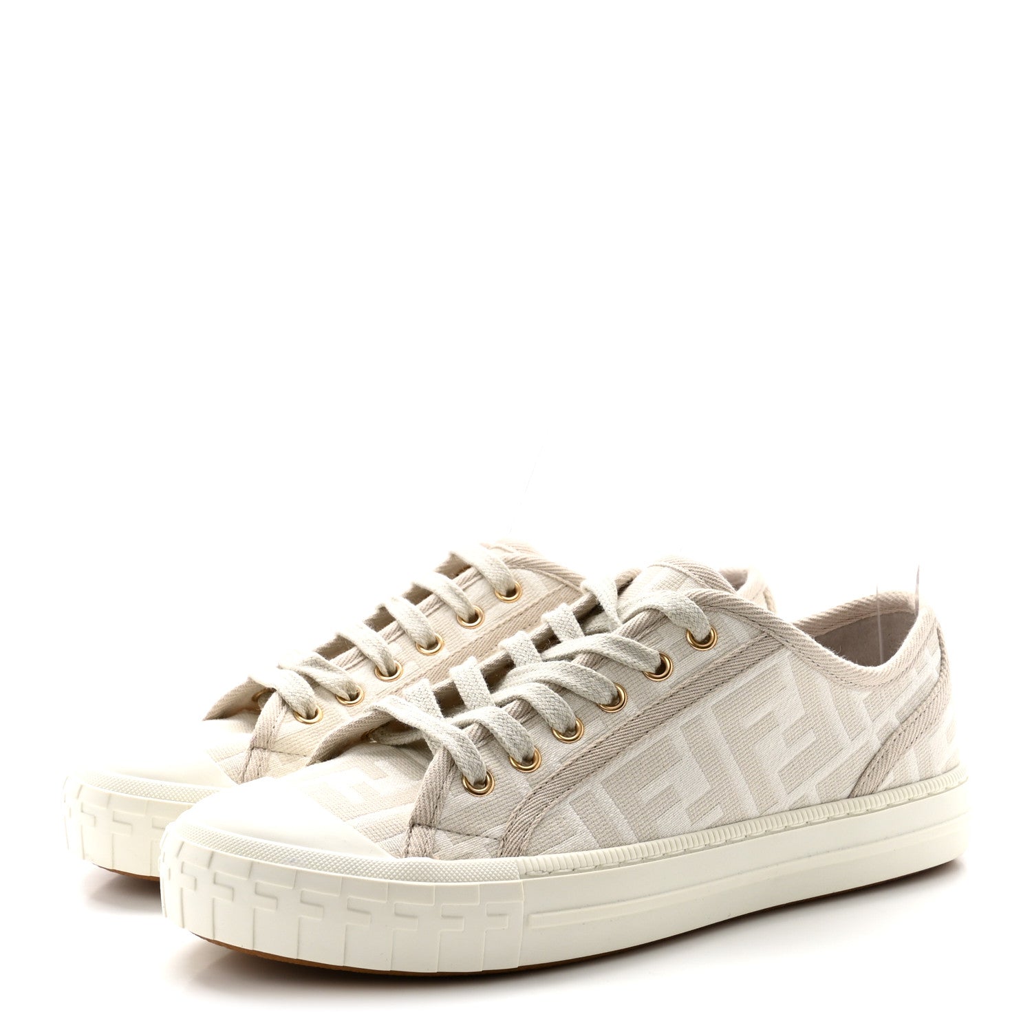 Fendi Tessuto Jacquard FF Womens Domino Low Top Sneakers 37 Avorio Tortora 4 of 8