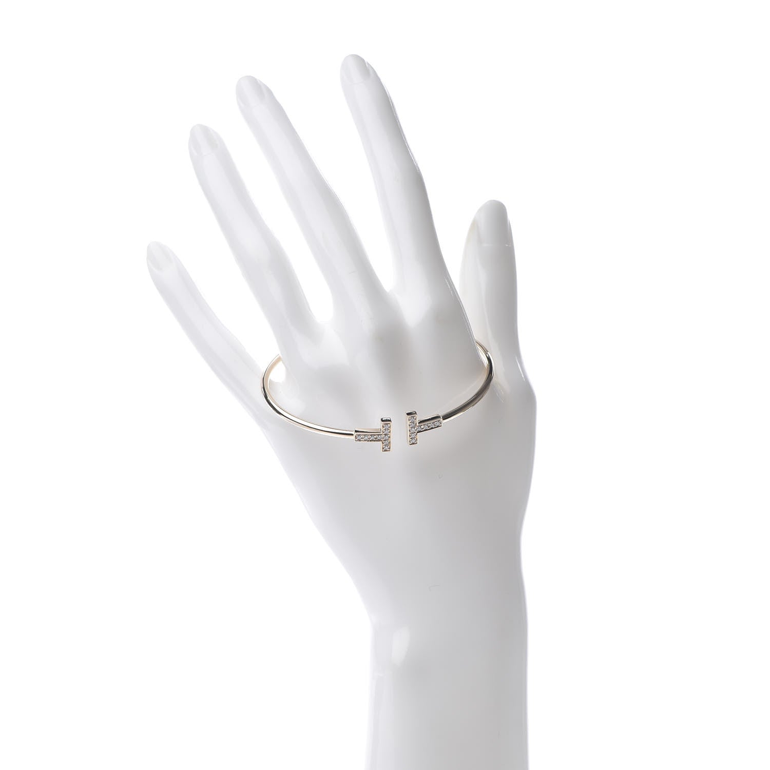 Tiffany 18K Rose Gold Diamond T Wire Bracelet 2 of 5