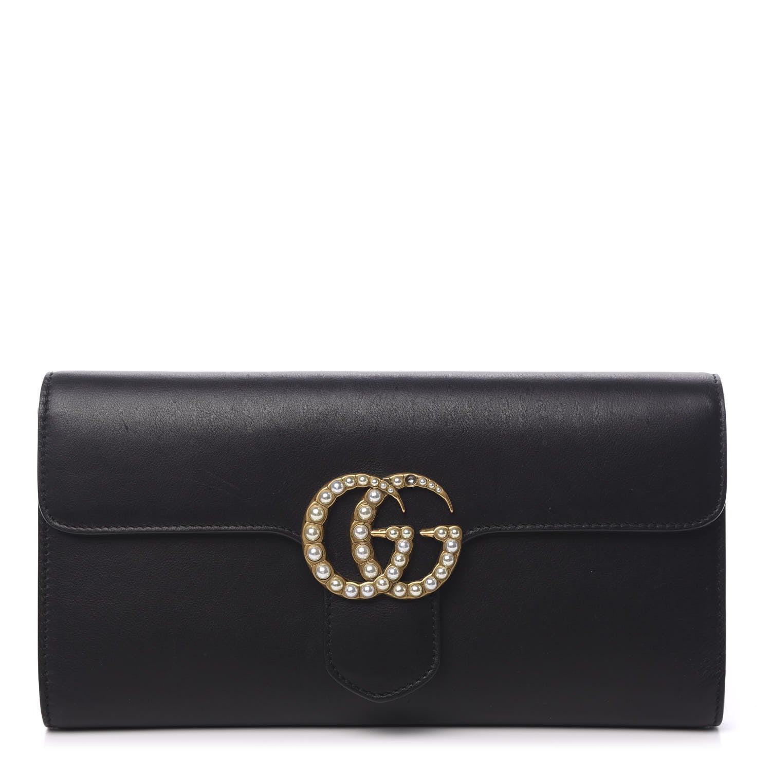 Gucci Calfskin Pearly GG Marmont Clutch Black 1 of 10