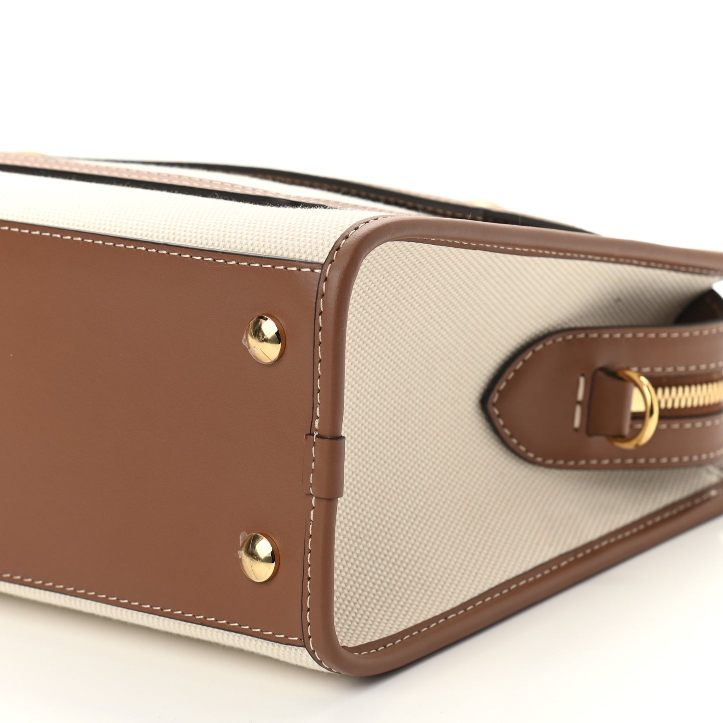 Canvas Smooth Calfskin Two Tone Small Pocket Bag Natural Malt Brown