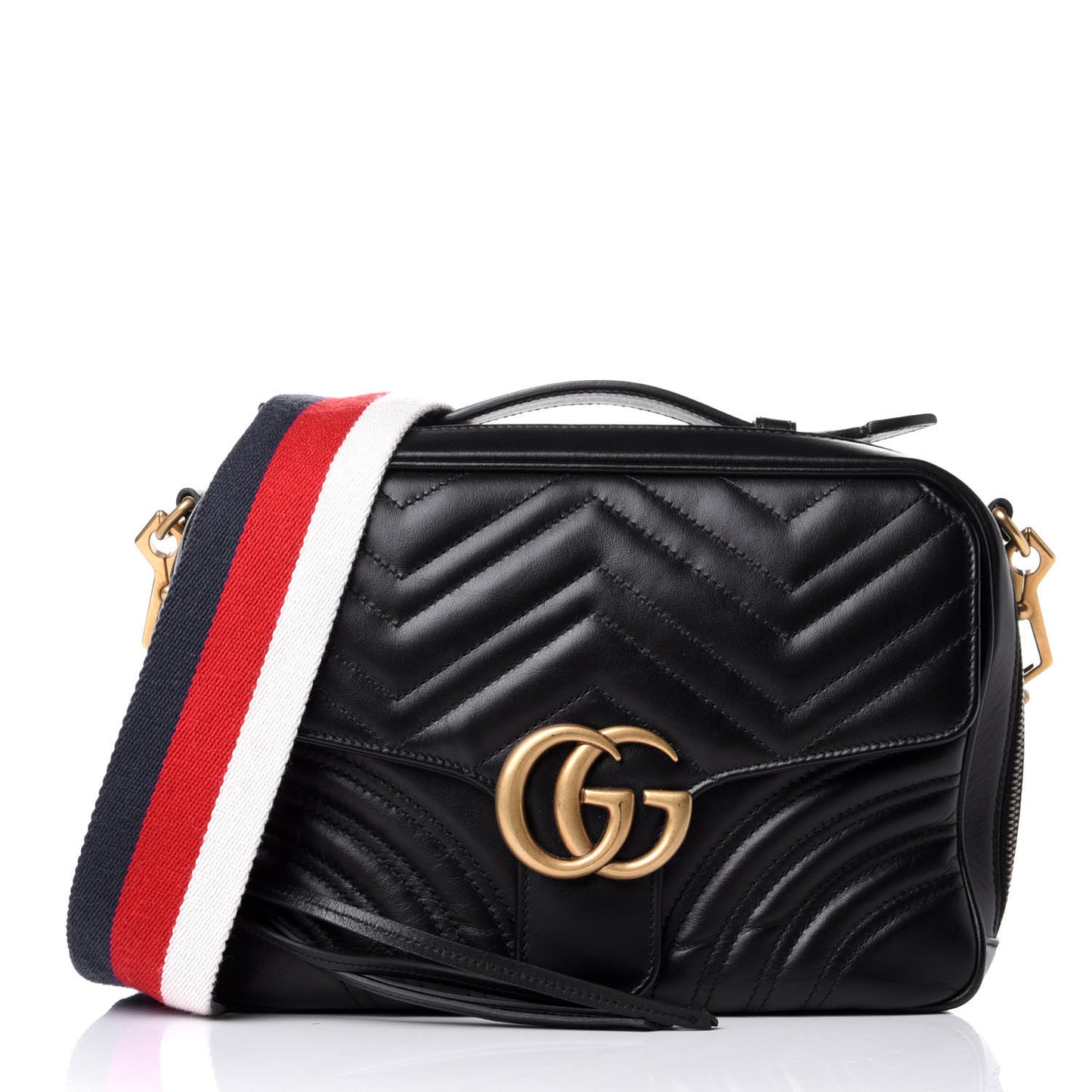 Calfskin Matelasse Sylvie Web Small GG Marmont Top Handle Shoulder Bag Black