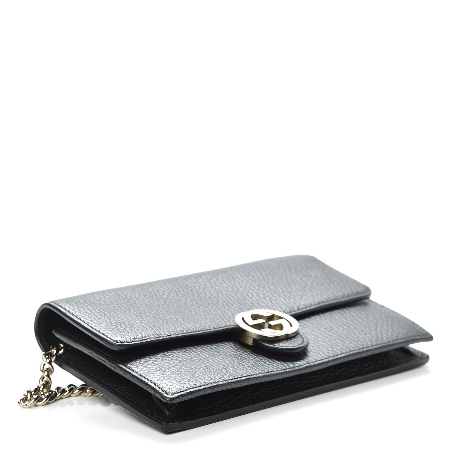 Gucci Dollar Calfskin Interlocking G Chain Wallet Black 4 of 12