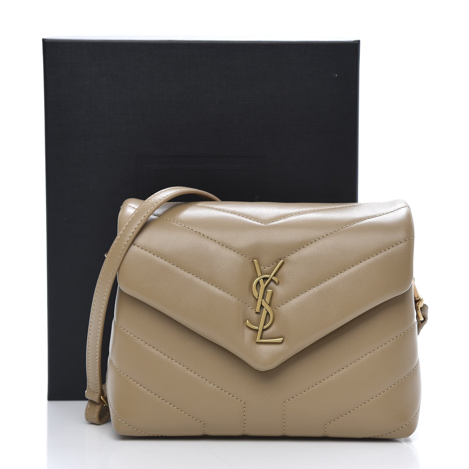 Saint Laurent Calfskin Y Quilted Monogram Toy Loulou Crossbody Bag Latte 12 of 12