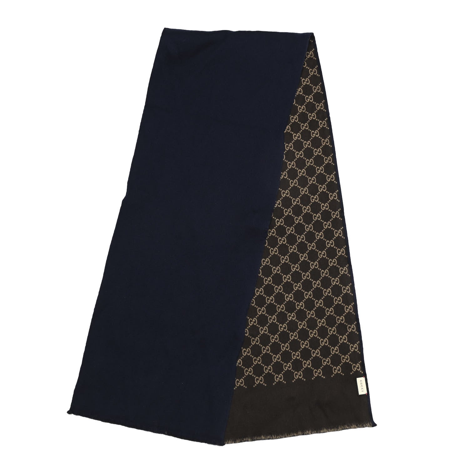 Gucci Wool Silk GG Monogram Ripon Simple Scarf Brown Blue 2 of 4